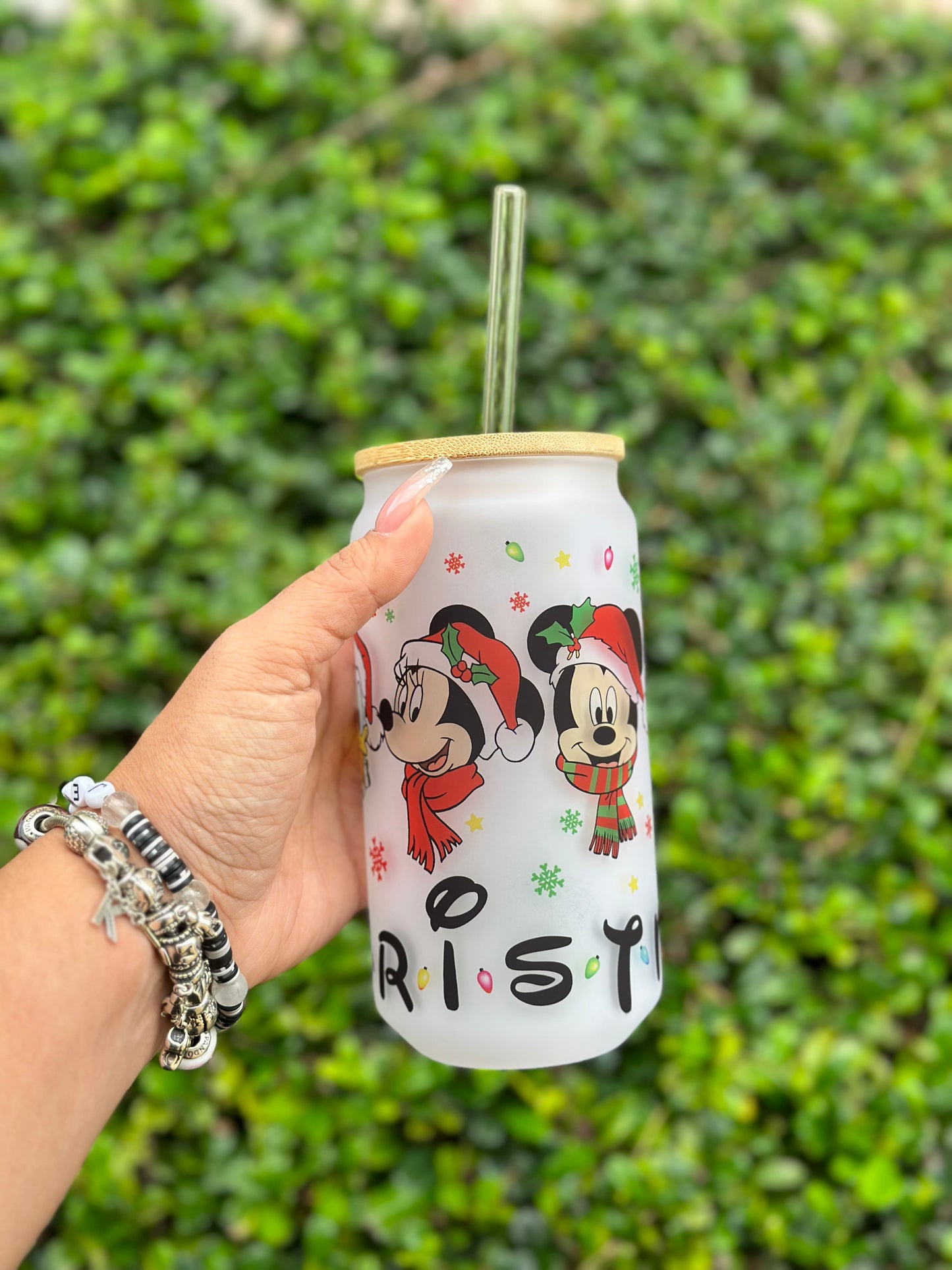 Christmas Mickey and Friends 18 oz Glass Can