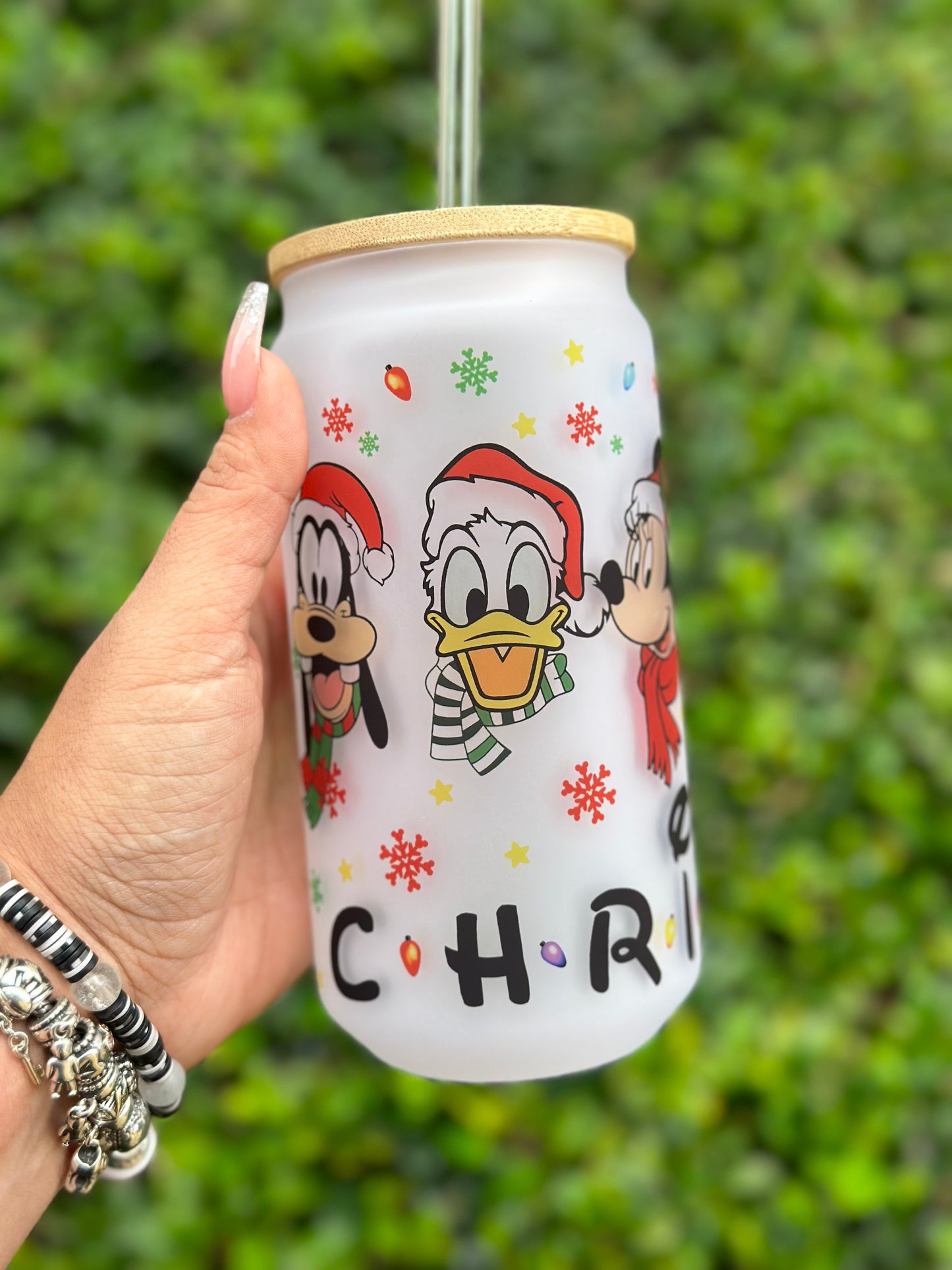 Christmas Mickey and Friends 18 oz Glass Can