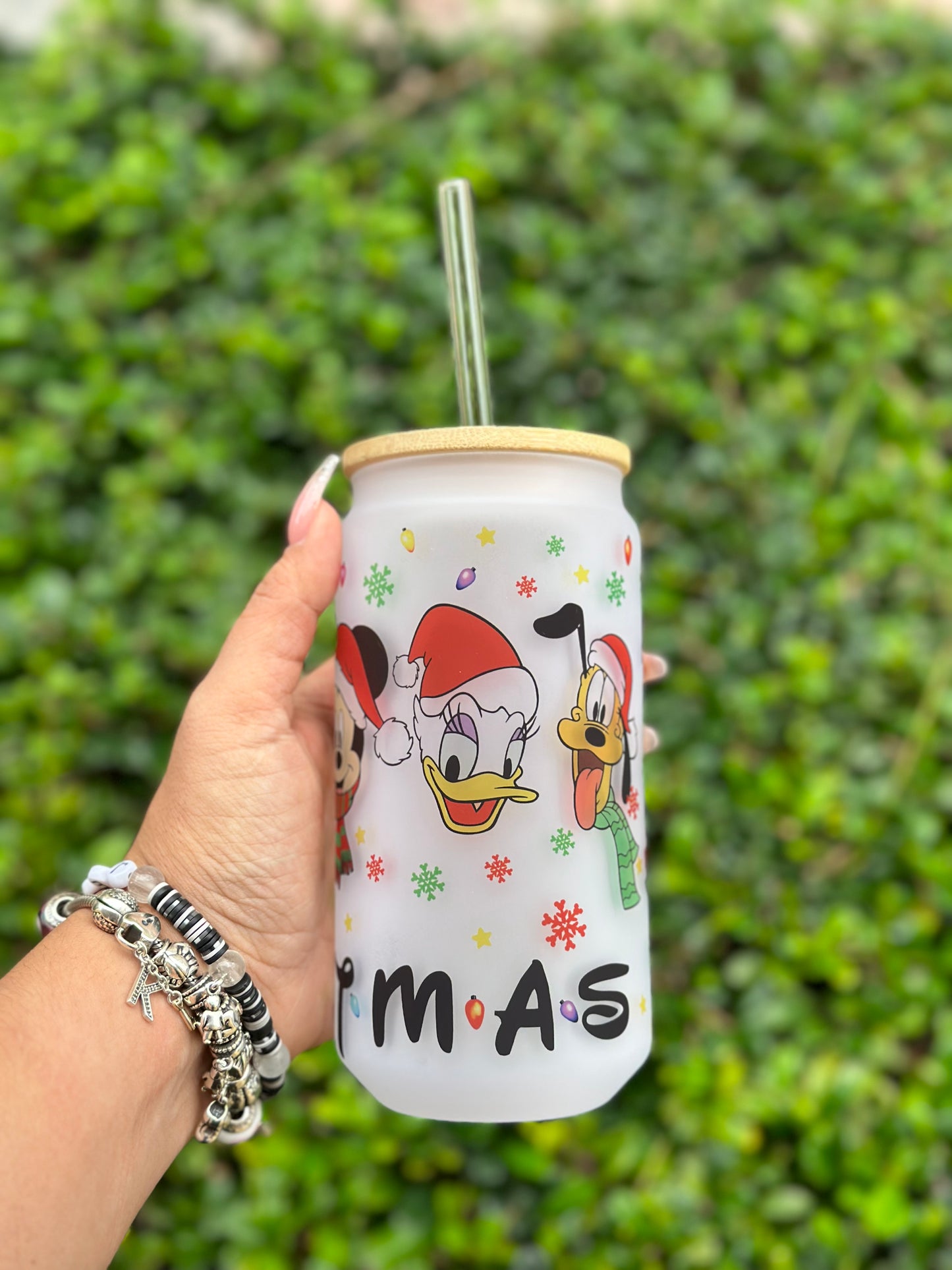 Christmas Mickey and Friends 18 oz Glass Can