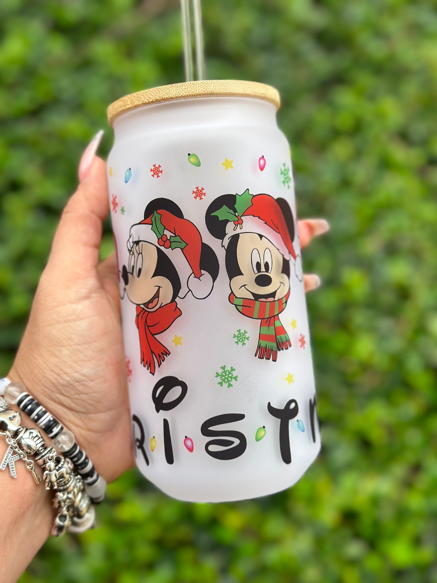 Christmas Mickey and Friends 18 oz Glass Can