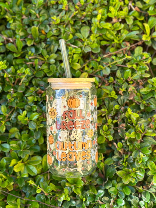 Fall breeze and autumn leaves 16 oz. Glass Cup